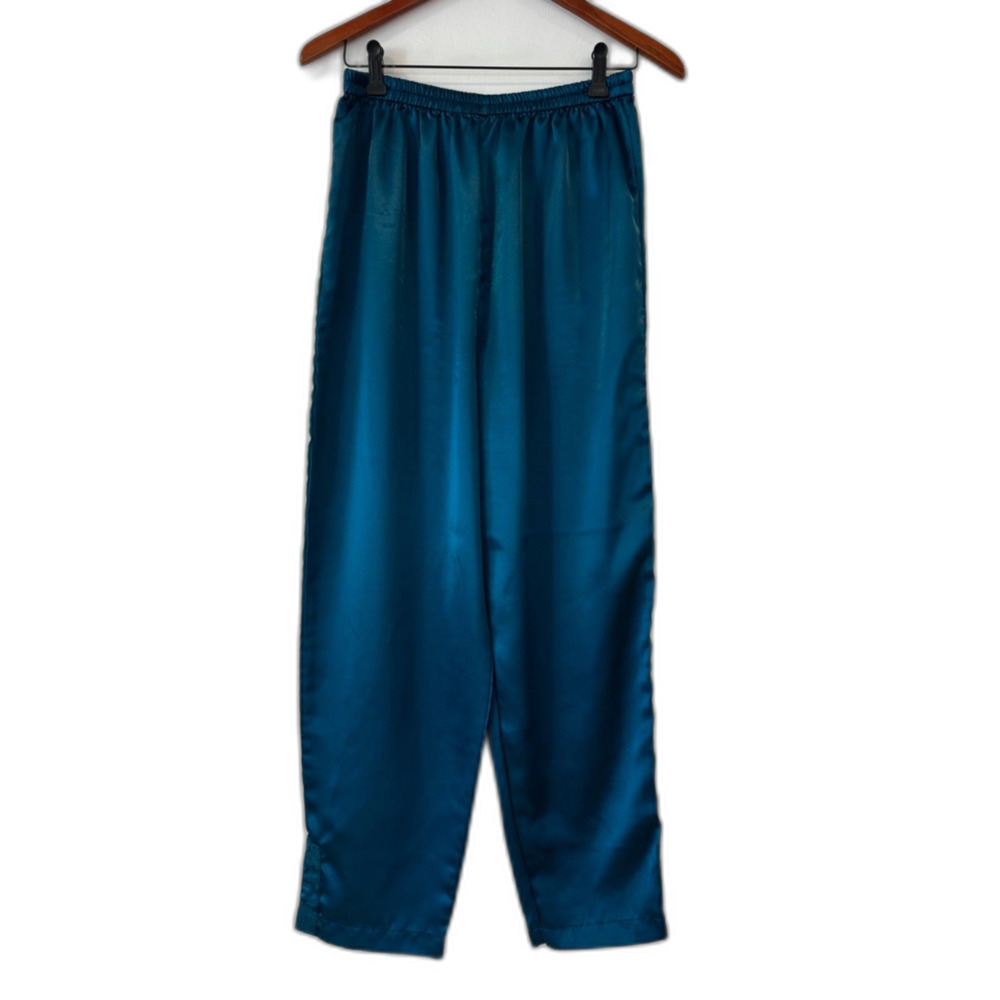 Vintage 90s Victoria's Secret Gold Label Teal Satin Jacquard Pajama Set Medium